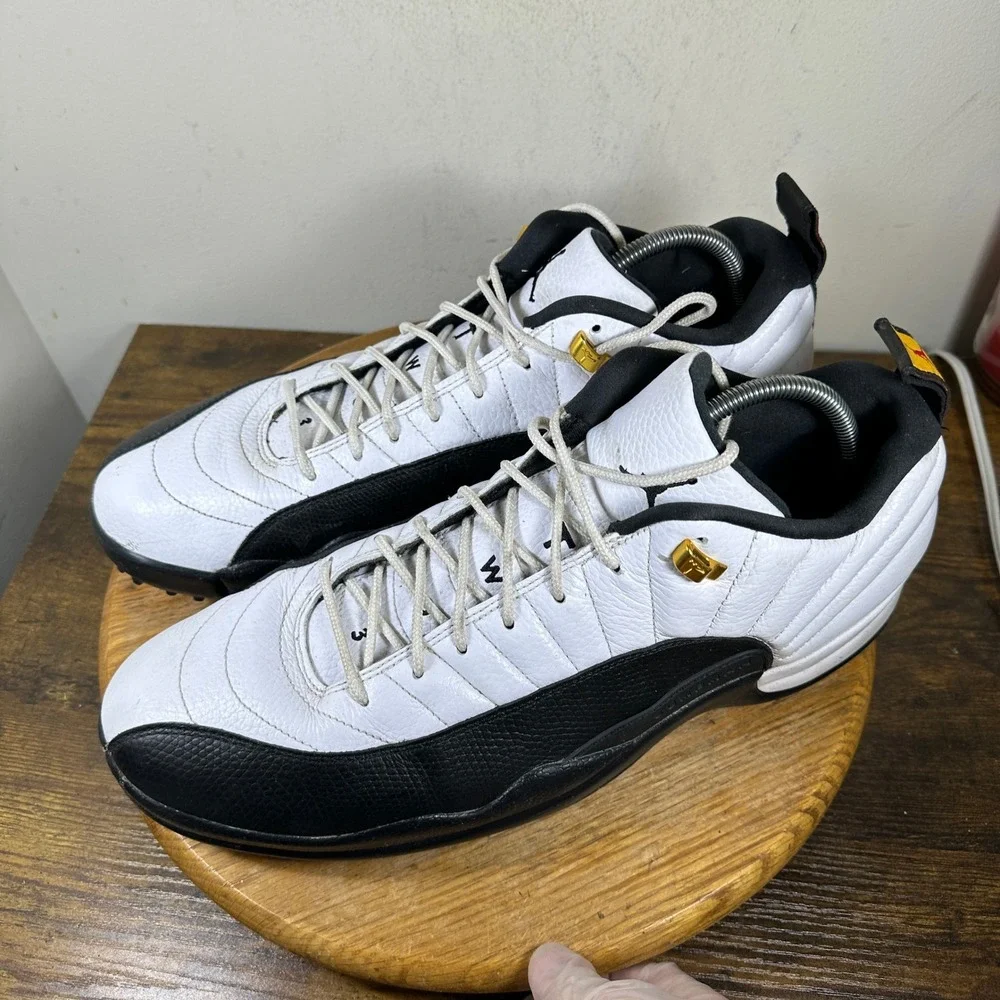 Jordan 12 Low Golf Taxi White Black Gold DH4120-100 Mens Size 15 Spiked Shoes